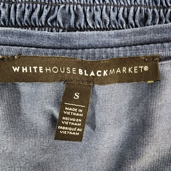 White House Black Market Womens Tee Small Smocked Hem Blue Short Sleeve Lyocell - Picture 7 of 9